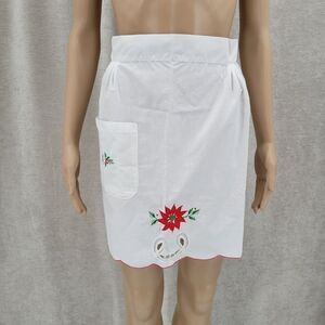 VINTAGE Holiday Waist Apron White with Red Poinsettia